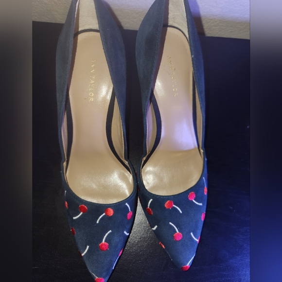 Ann Taylor Azra Cherry Embroidered Suede Pumps - Picture 2 of 8